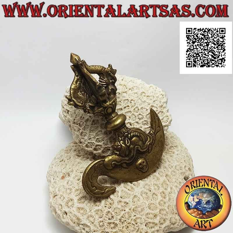 Kartika tibetano (oggetto arma spirituale buddista) con dorje in ottone dorato da 12 cm