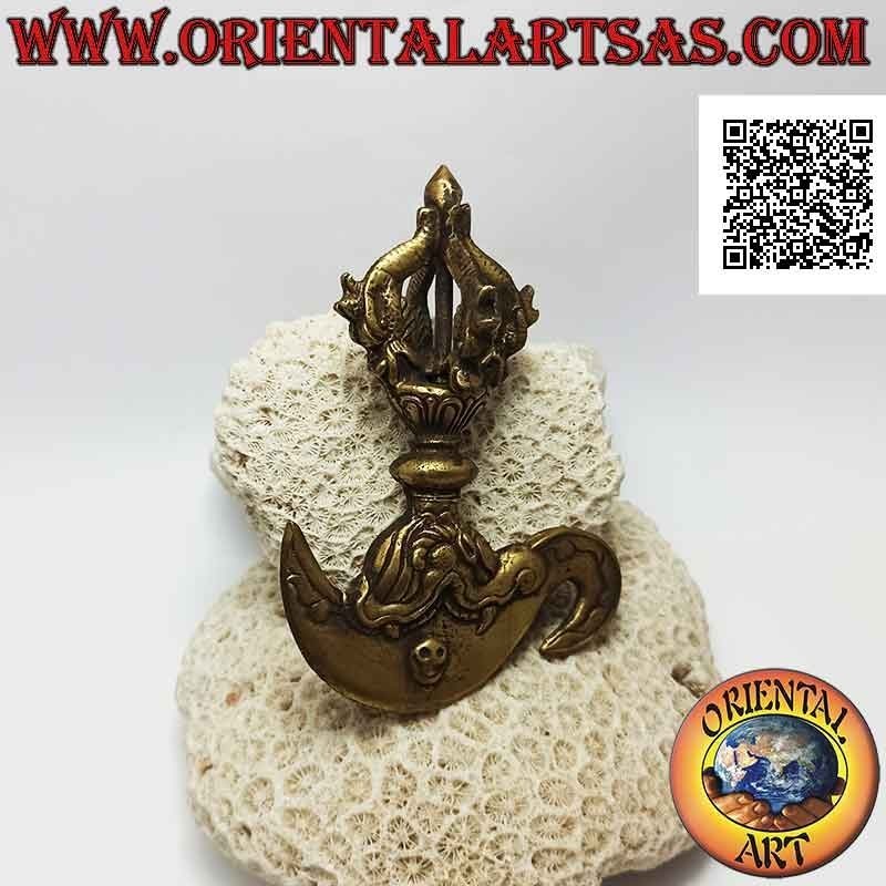 Tibetanische Kartika (buddhistisches spirituelles Waffenobjekt) mit 12 cm goldenem Messingdorje