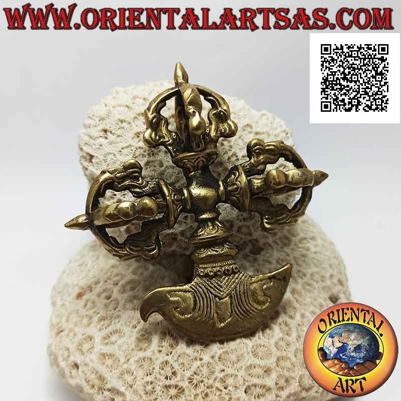 Kartika tibetana (arma espiritual budista) con triple dorje de latón de 10 cm