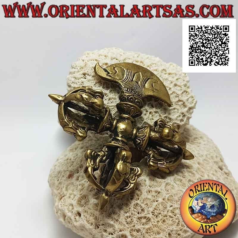 Tibetanische Kartika (buddhistische spirituelle Waffe) mit dreifachem Messingdorje von 10 cm