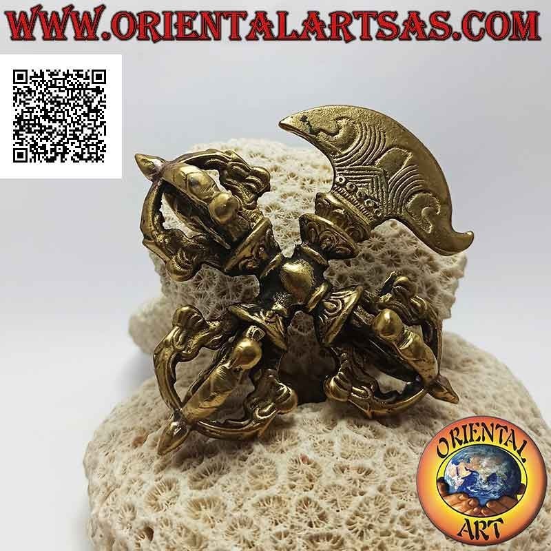 Kartika tibétain (objet arme spirituelle bouddhiste) à triple dorje en laiton doré de 10 cm
