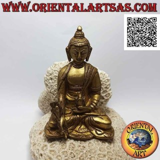 Buddha-Skulptur "Bhaiṣajyaguru - Buddha der Medizin und Meister der Heilmittel" Nepalesisches Messing (12 cm)