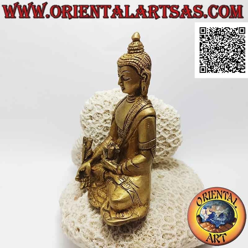 Scultura Buddha "Bhaiṣajyaguru  - Buddha della Medicina e Maestro delle Cure" nepalese in ottone (12 cm)