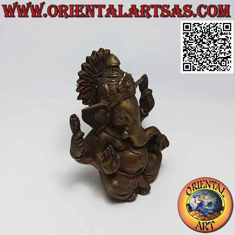 Scultura di Ganesh "il Dio elefante" nepalese seduto, in ottone da 12 cm