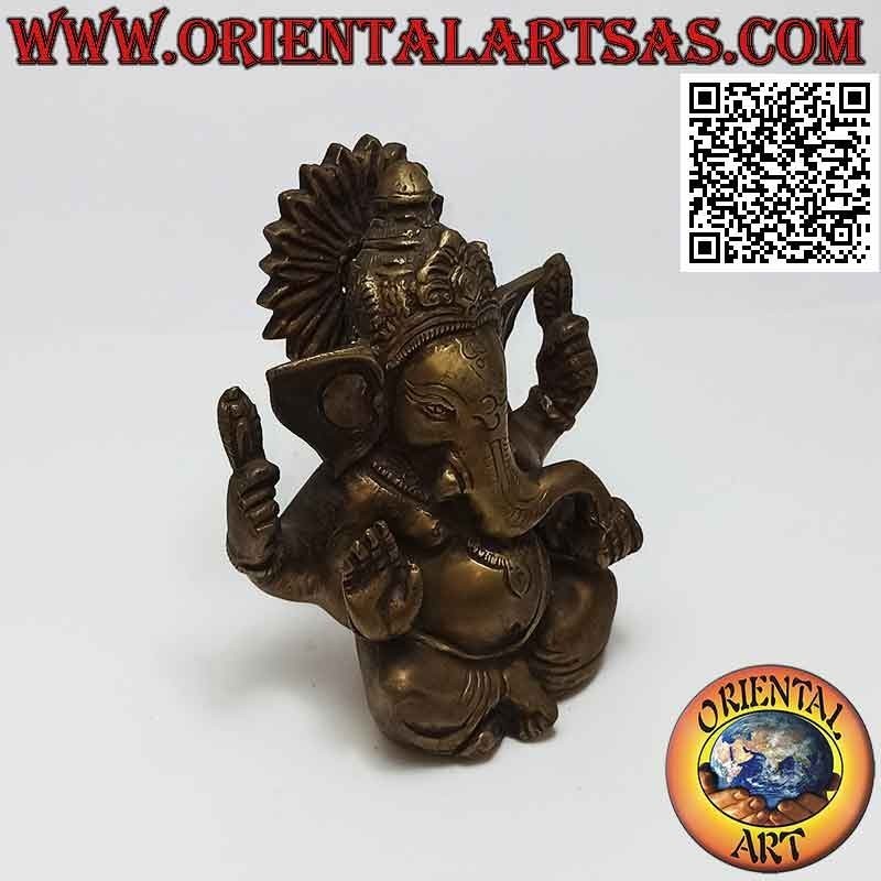 Scultura di Ganesh "il Dio elefante" nepalese seduto, in ottone da 12 cm