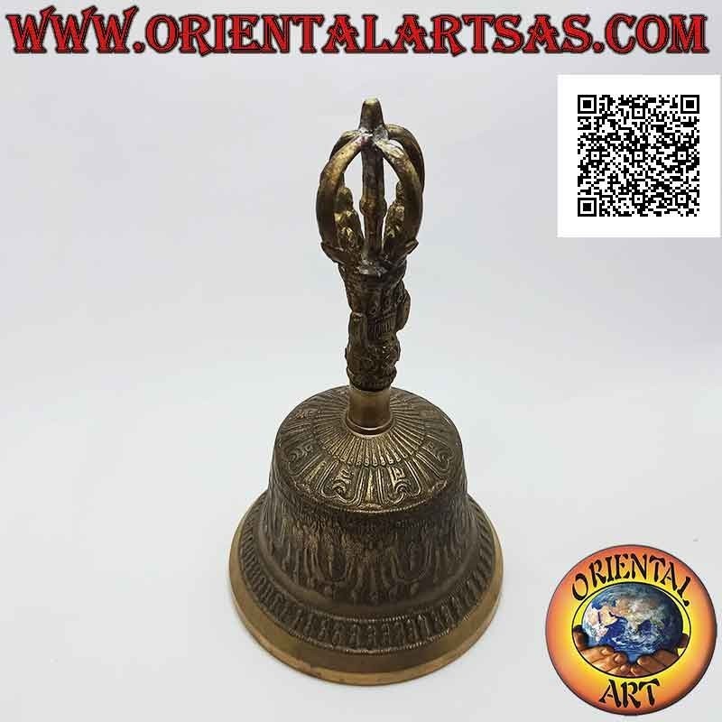 Cloche tibétaine "Ghanta" avec poignée dorje ou vajra pour la prière et la méditation (20 cm)