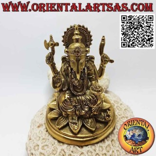 Sculpture de Ganesh "le dieu éléphant" assis sur la fleur de lotus, en laiton doré 12 cm