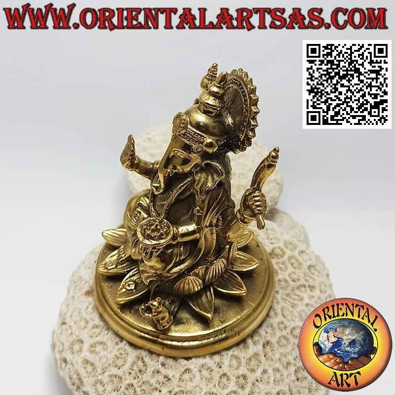 Ganesh Skulptur "der Elefantengott" auf der Lotusblüte sitzend, aus 12 cm vergoldetem Messing