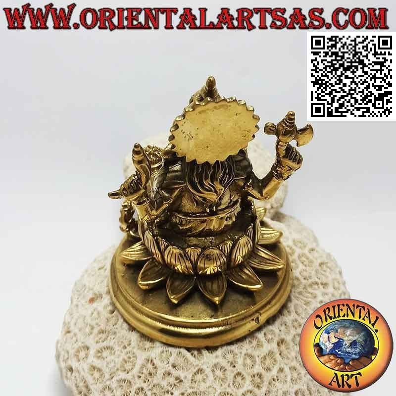 Ganesh sculpture "the elephant god" sitting on the lotus flower, in 12 cm gilded brass