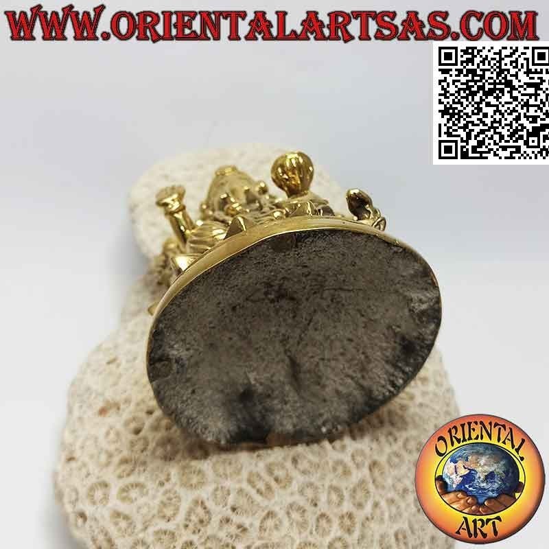 Scultura Ganesh "il Dio elefante" seduto sul fiore di loto, in ottone dorato da 12 cm