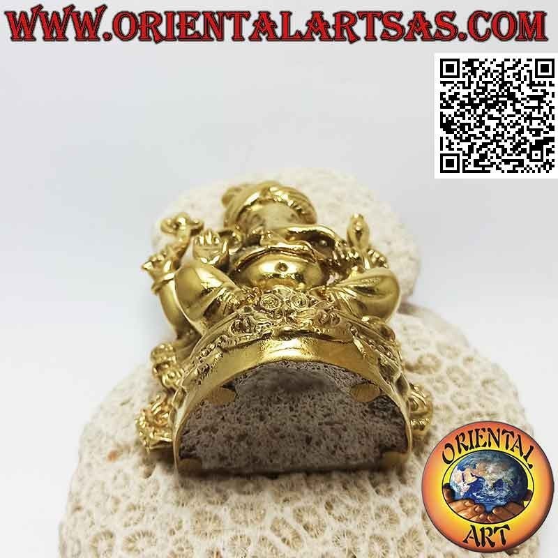 Scultura Ganesh "il Dio elefante" seduto sull'altare col turbante, in ottone dorato da 12 cm