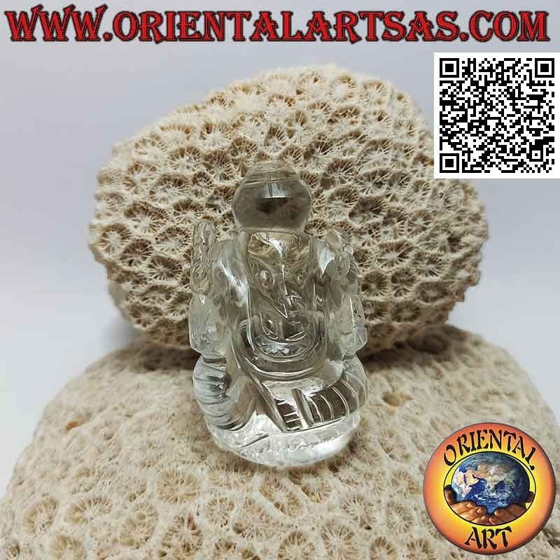 Scultura Ganesh "il Dio elefante" seduto in cristallo di rocca da 6 cm