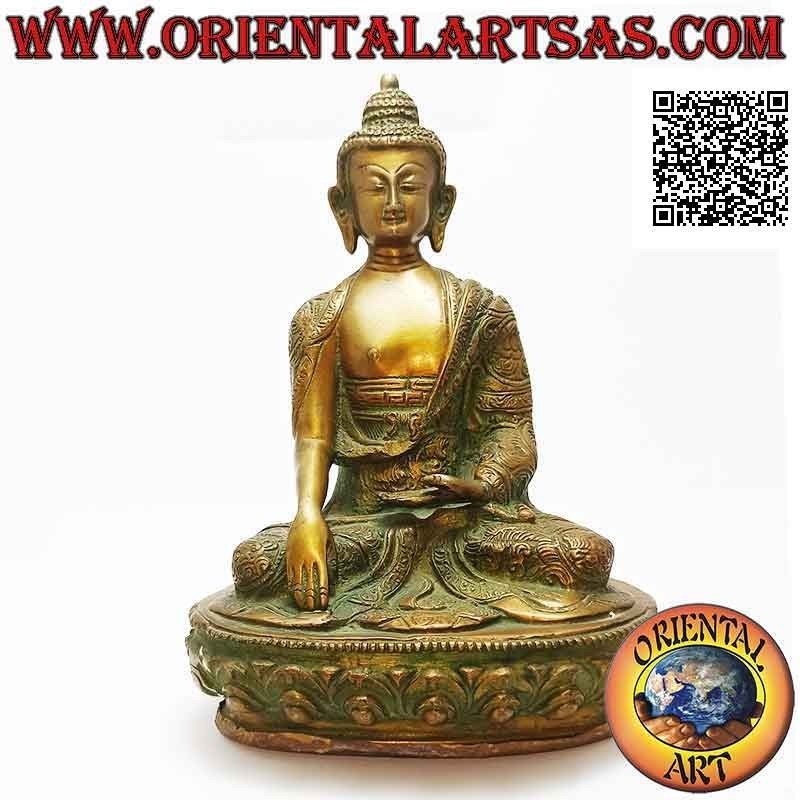 Escultura de Buda "Bhumisparsha Mudra - Sometiendo al demonio Mara" en latón 21 cm