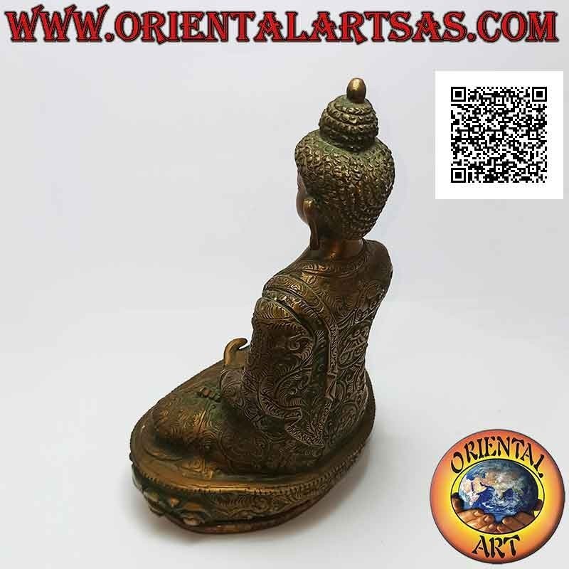 Sculpture Bouddha "Bhumisparsha Mudra - Subduing the demon Mara" en laiton 21 cm