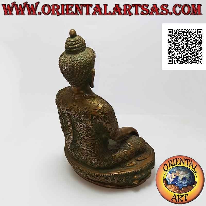 Escultura de Buda "Bhumisparsha Mudra - Sometiendo al demonio Mara" en latón 21 cm