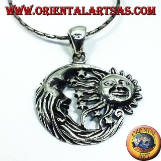 silver pendant, sun and moon