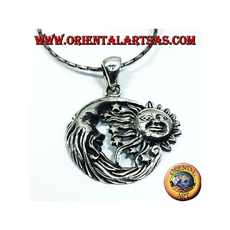 silver pendant, sun and moon