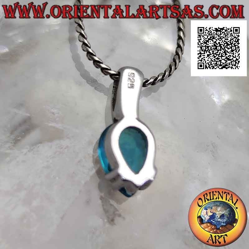 Silberanhänger mit facettiertem invertiertem Tropfen Blautopas-Set (klein)