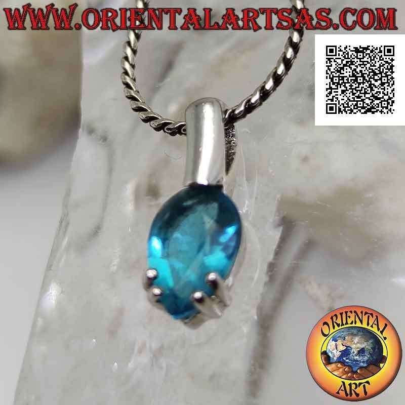 Pendentif en argent serti de topaze bleue goutte inversée facetté (petit)