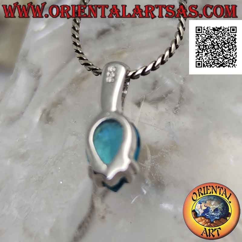 Colgante de plata con topacio azul gota invertido facetado engastado (pequeño)