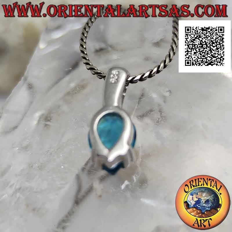 Pendentif en argent serti de topaze bleue goutte inversée facetté (petit)