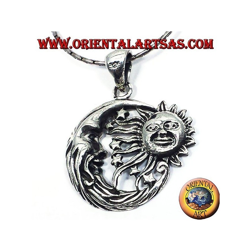 silver pendant, sun and moon