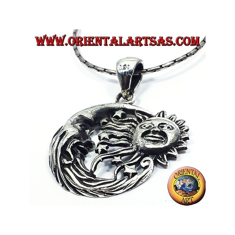 pendentif en argent, le soleil et la lune