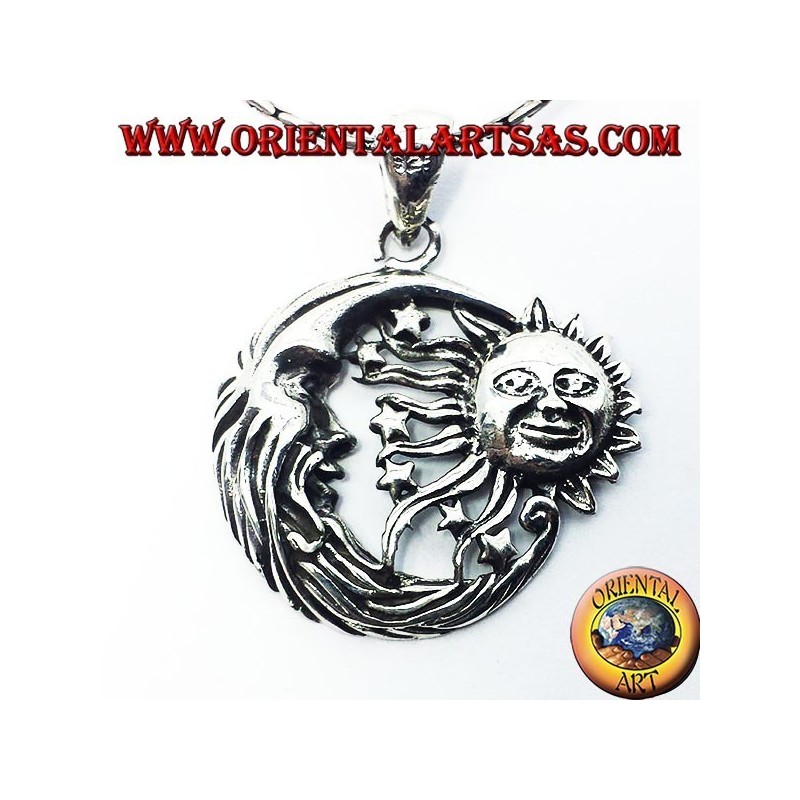 pendentif en argent, le soleil et la lune