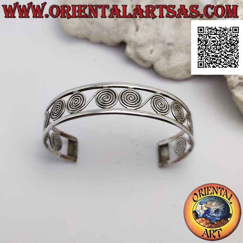 Rigid bracelet in perforated 925 silver, a series of Greek spirals between two smooth lines