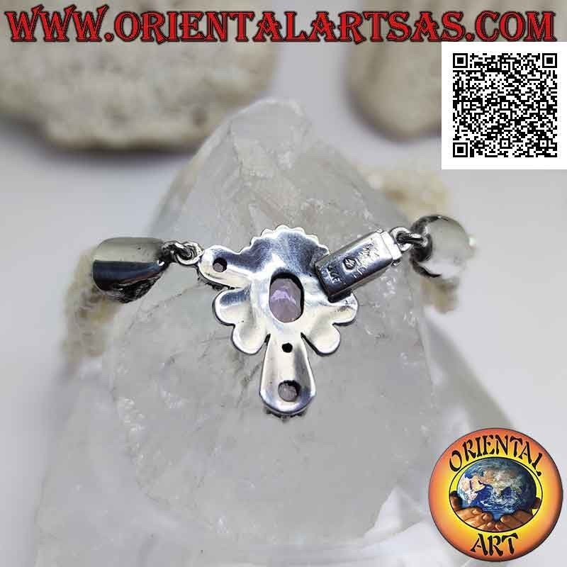 Collana in argento 925 ‰ a 5 fili di perle di fiume e chiusura tempestata di marcassite e ametista