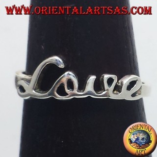 925 sterling silver ring featuring the word "Love" in a polished cursive script.