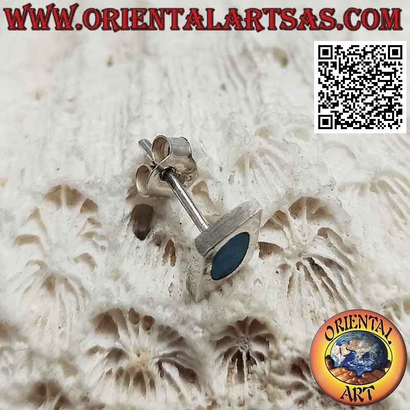Mini boucle d'oreille en argent, losange lisse avec fil ovale turquoise