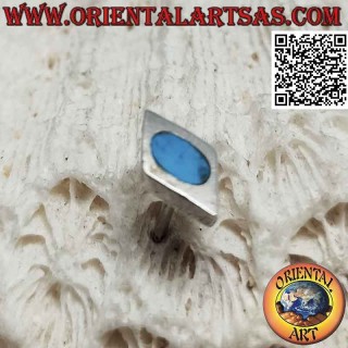 Mini boucle d'oreille en argent, losange lisse avec fil ovale turquoise