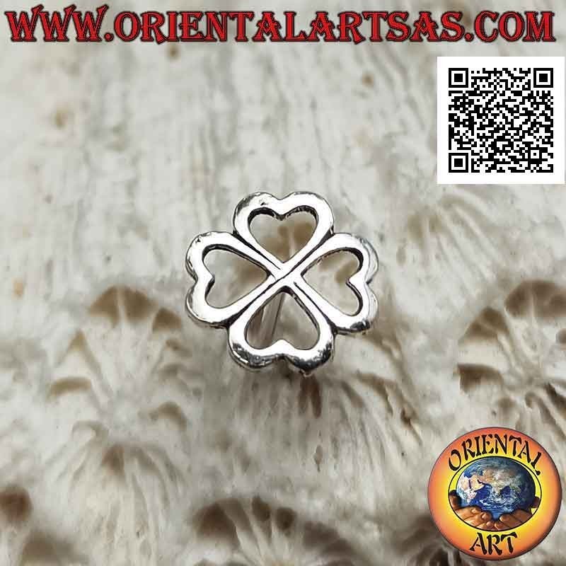 Mini orecchino in argento, il quadrifoglio di cuori