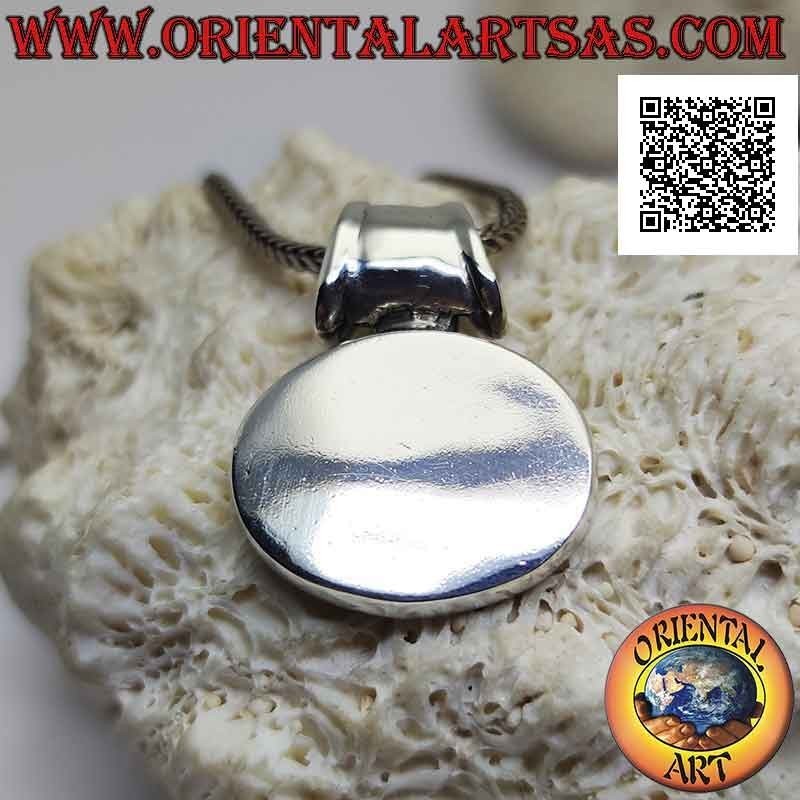 Silver pendant, horizontal oval smooth medal with tubular hook (engravable)
