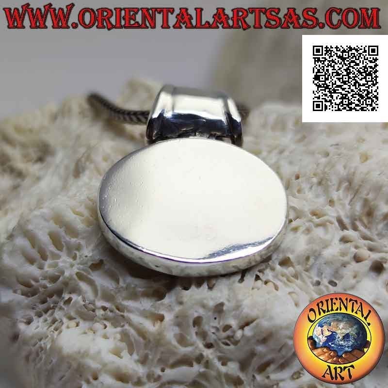 Ciondolo in argento medaglietta liscia ovale orizzontale con gancio tubolare (incidibile)