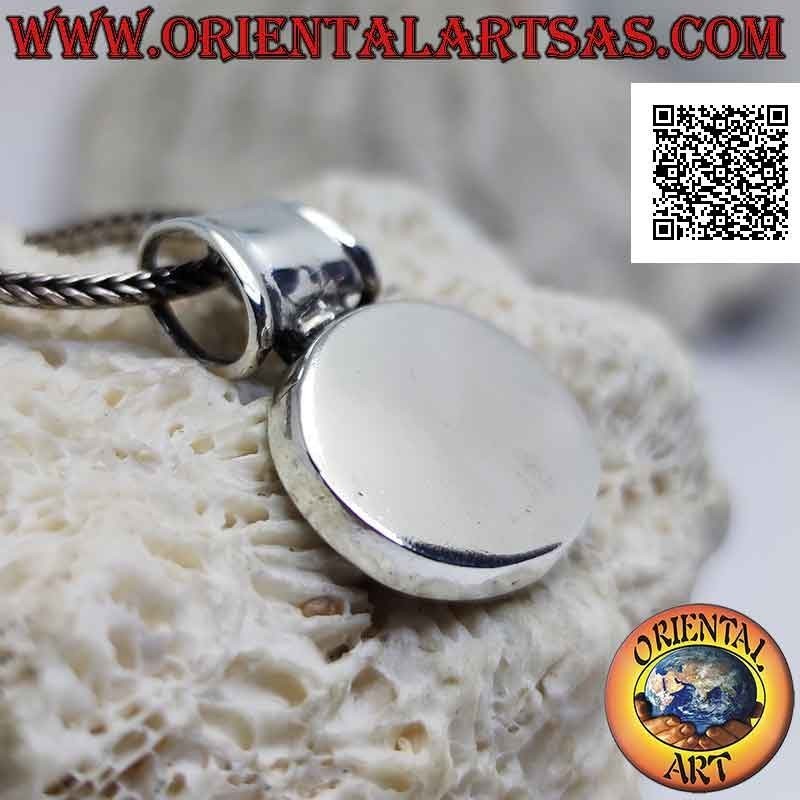 Silver pendant, horizontal oval smooth medal with tubular hook (engravable)