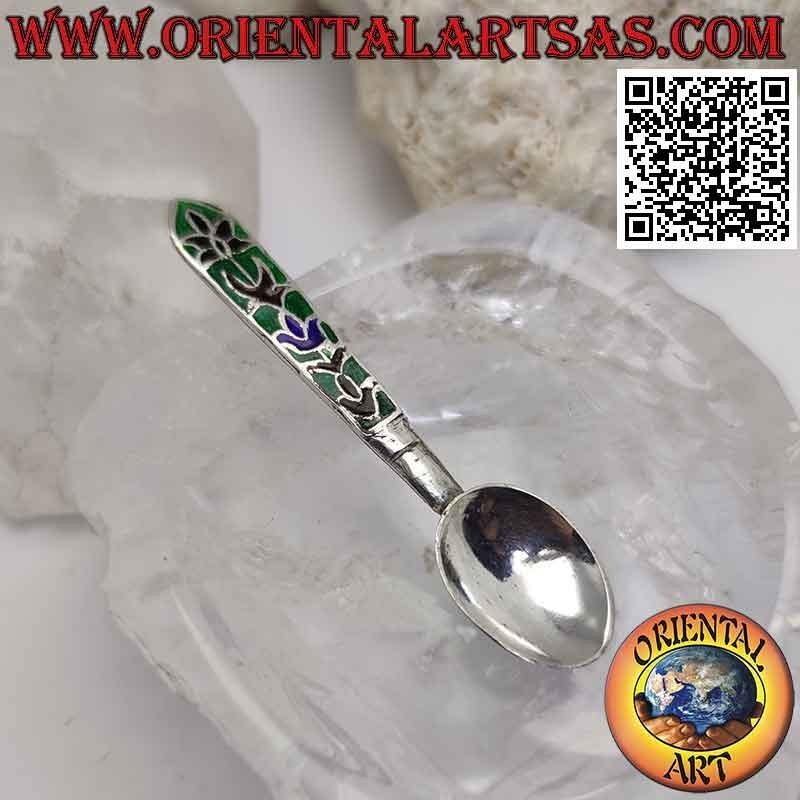 Cuchara de plata 925 ‰ con mango decorada con esmalte al fuego