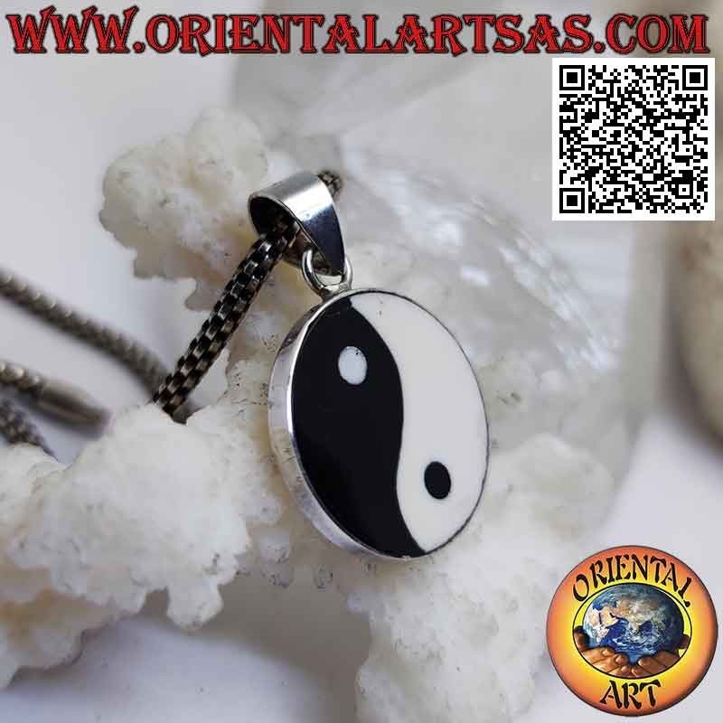 Silver yin yang pendant "Tao" flat 18 mm Ø