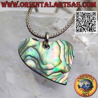 Colgante de plata, corazón plano liso superpuesto a uno de abulón