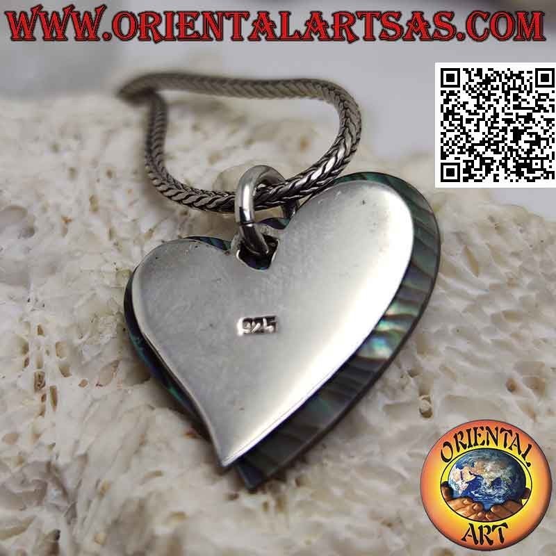 Colgante de plata, corazón plano liso superpuesto a uno de abulón