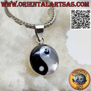 Ciondolo in argento yin yang "Tao" con madreperla e onice da 12 mm Ø