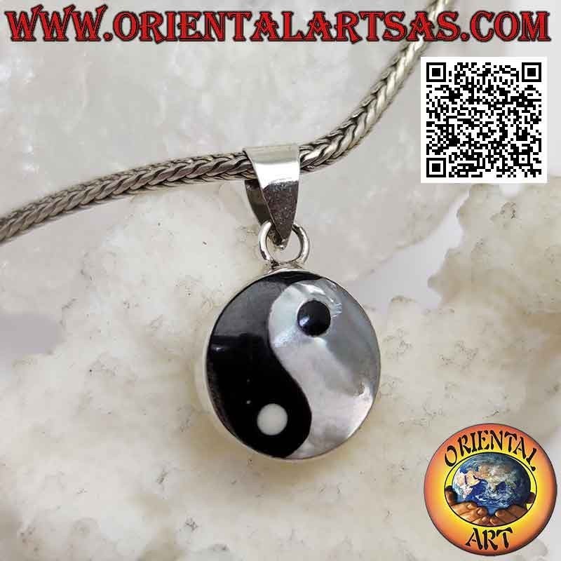 Colgante de plata "Tao" yin yang con nácar y ónix 12 mm Ø