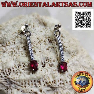 Boucles d'oreilles papillon en argent avec pendentif mini tennis de zircons blancs avec ovale rouge final