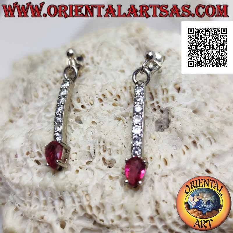 Boucles d'oreilles papillon en argent avec pendentif mini tennis de zircons blancs avec ovale rouge final