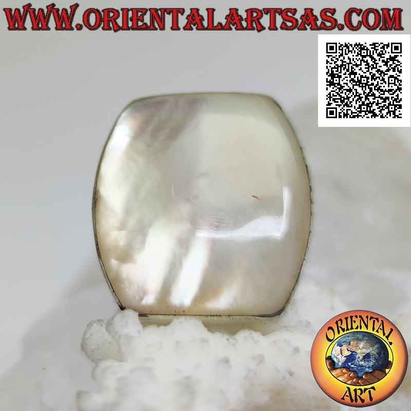 Anillo de plata con nácar rectangular redondeado en dos caras con borde liso (ajustable)