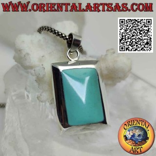 Colgante de plata con turquesa rectangular redondeada con borde liso grueso