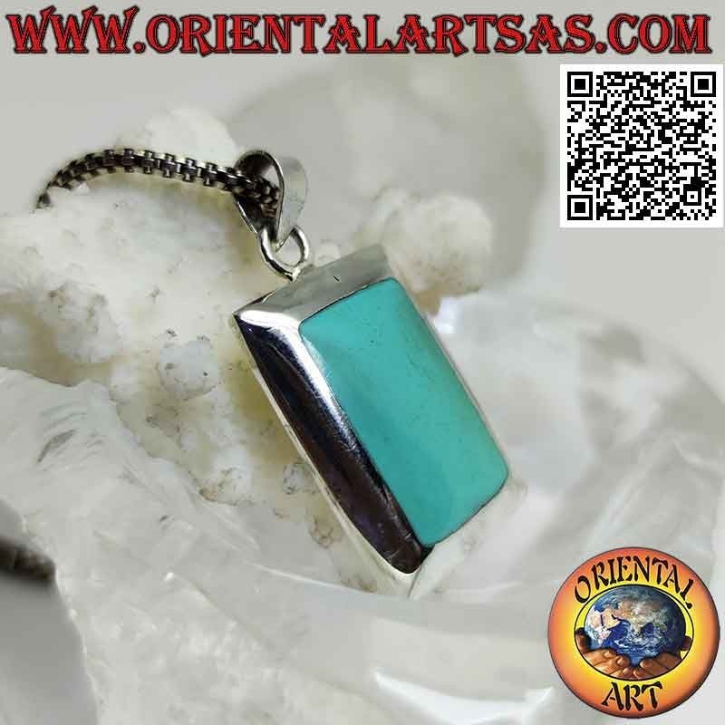 Pendentif en argent avec turquoise rectangulaire arrondie avec bord lisse épais