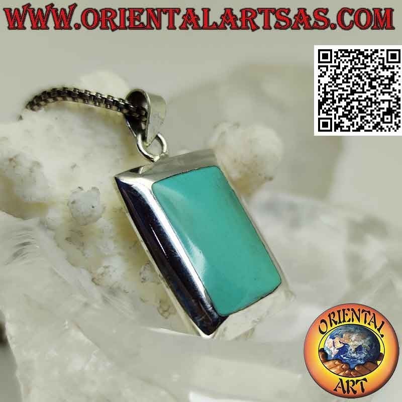 Colgante de plata con turquesa rectangular redondeada con borde liso grueso