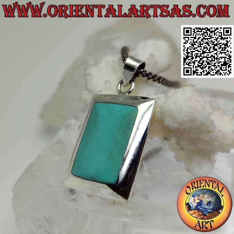 Colgante de plata con turquesa rectangular redondeada con borde liso grueso